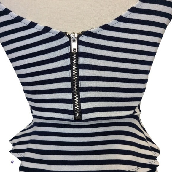 H&M Striped Peplum Bodycon Dress Sleeveless Blue White 4 - Picture 3 of 11